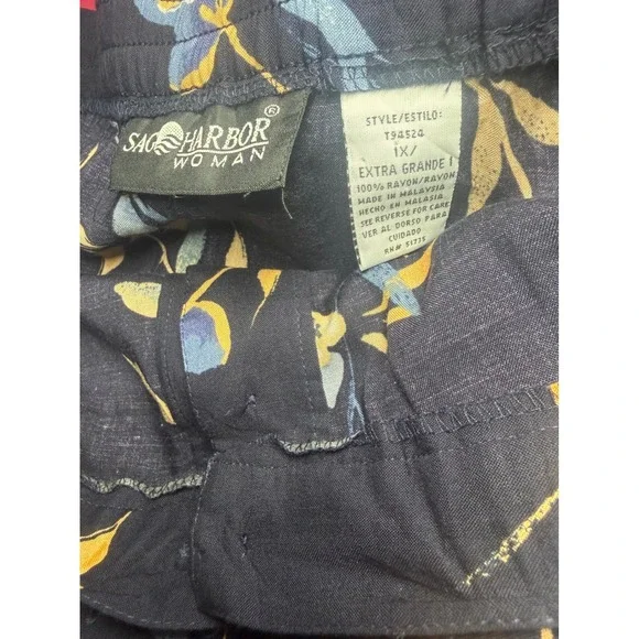 Sag Harbor Woman Navy Blue Floral Button Front Rayon Midi Skirt Plus Size 1X VTG - Picture 2 of 10